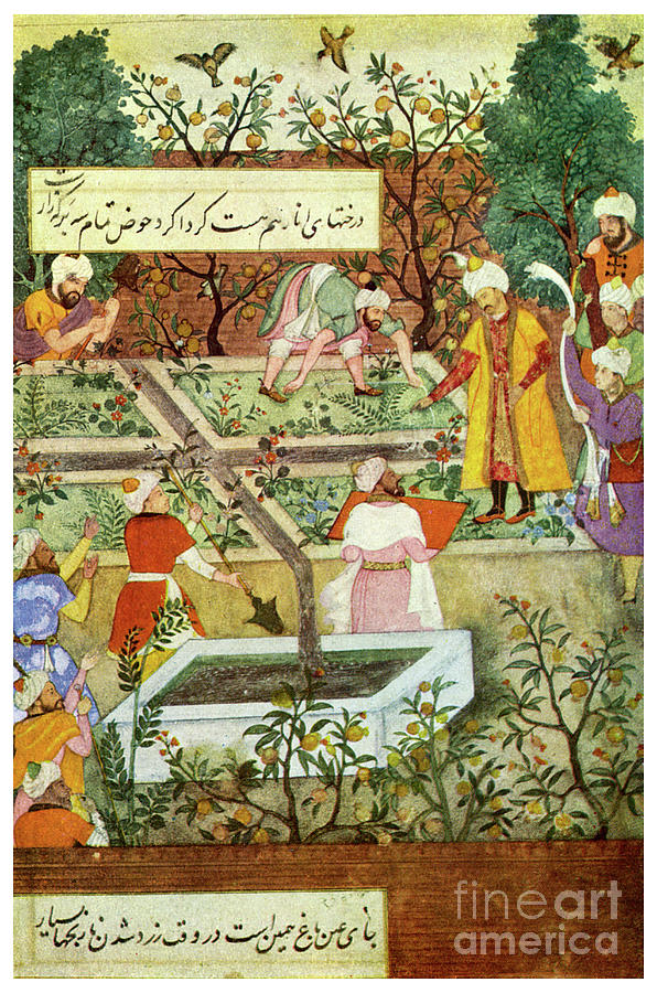 Babur Superintending In The Garden Drawing by Print Collector