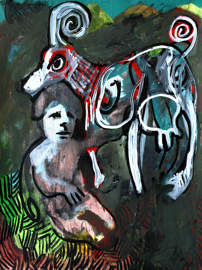 Baby and goat Painting by Edgeworth Johnstone