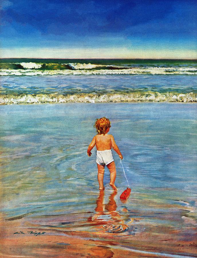 Baby At The Beach Drawing by Austin Briggs