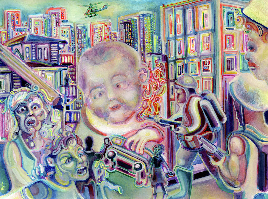 Surrealism Painting - Baby Attack City by Josh Byer