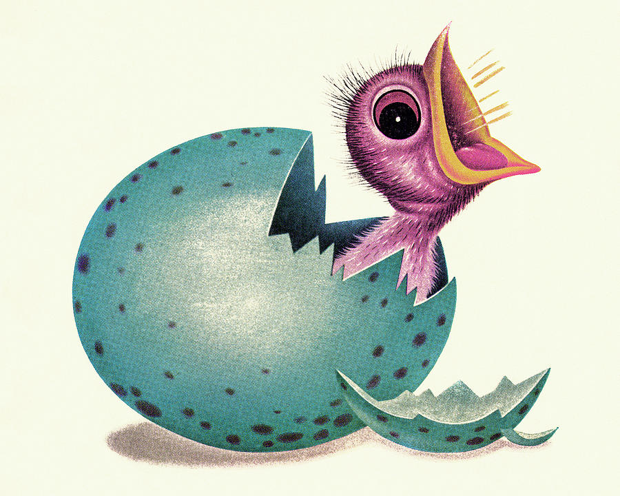 Spring Drawing - Baby Bird Hatching from an Egg by CSA Images
