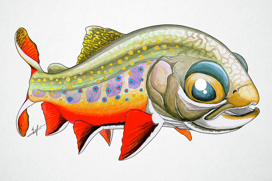Trout Painting - Baby Brook Trout by Nick Laferriere