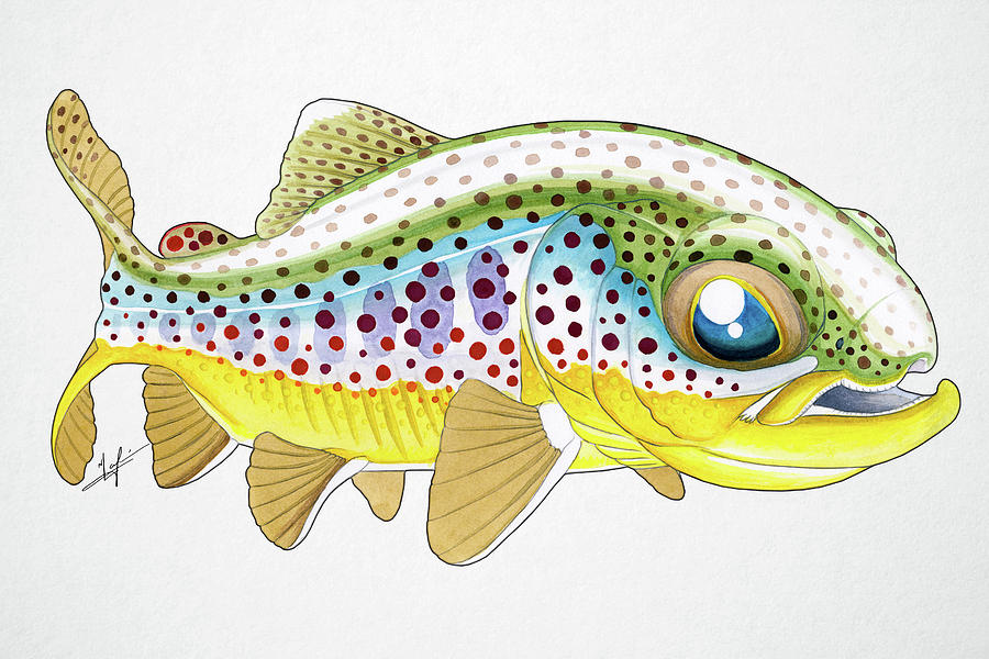 Trout Painting - Baby Brown Trout by Nick Laferriere