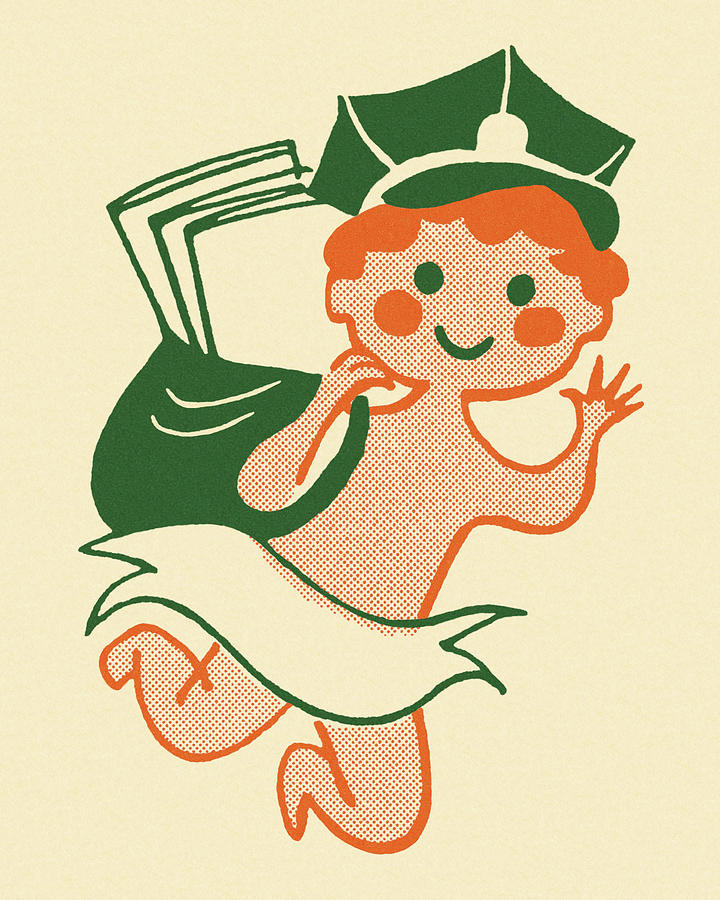 Vintage Drawing - Baby Delivery Person by CSA Images