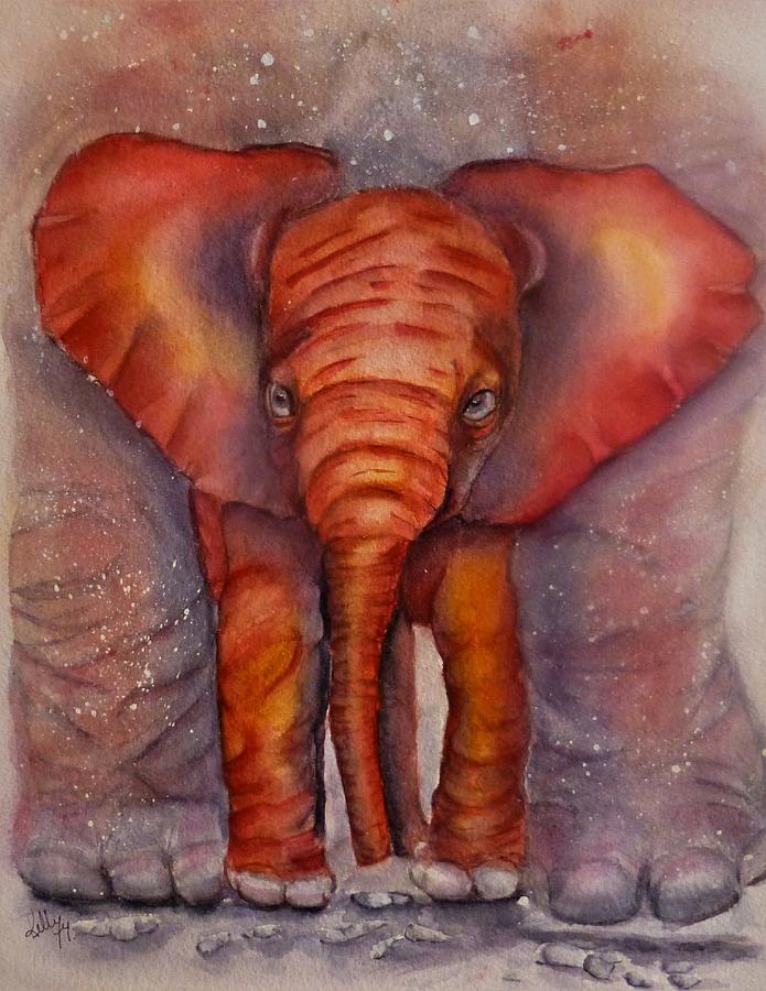 Baby Elephant Cozy Under Mama Painting by Kelly Mills