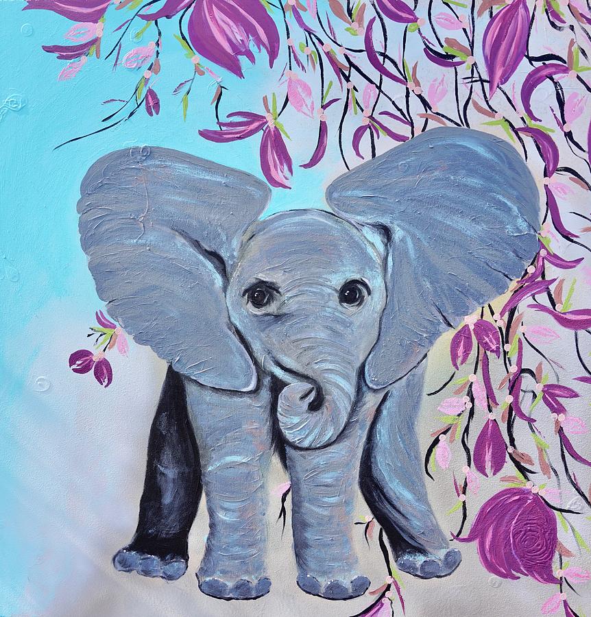 Baby Elephant Painting By Linda Melchert Fine Art America