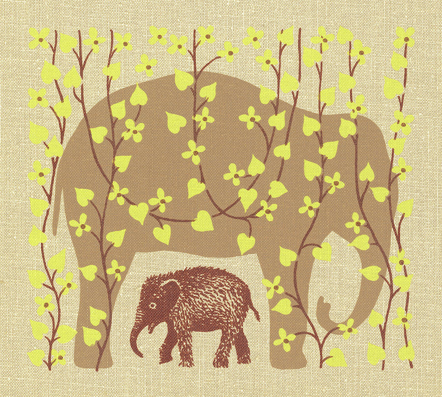 Jungle Drawing - Baby Elephant With Parent by CSA Images