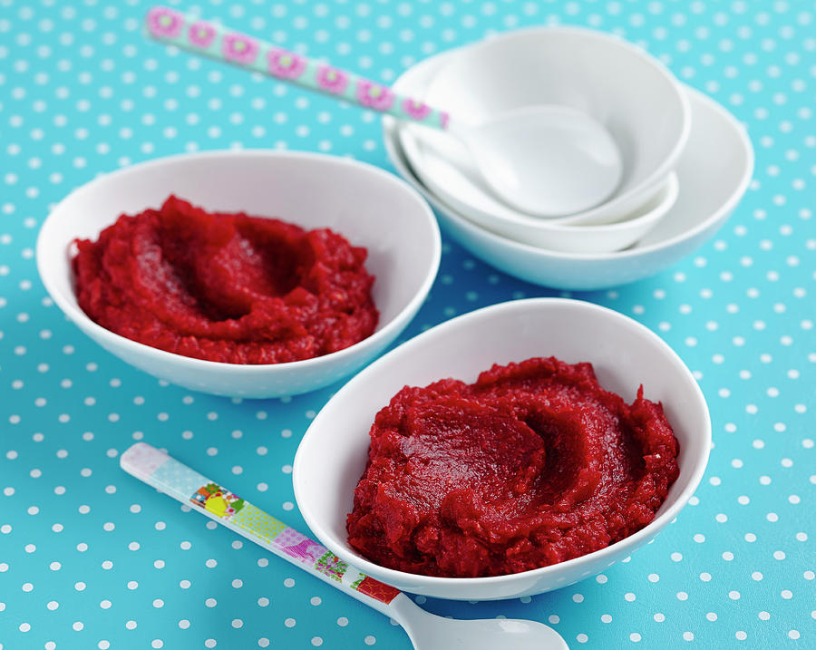 Baby Food Made From Beetroot, Vegetables And Turkey Photograph by Teubner Foodfoto