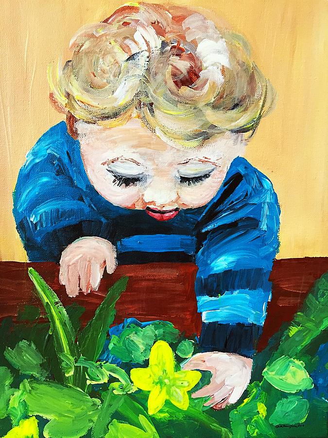 Baby Gardening Painting by Danielle Rosaria