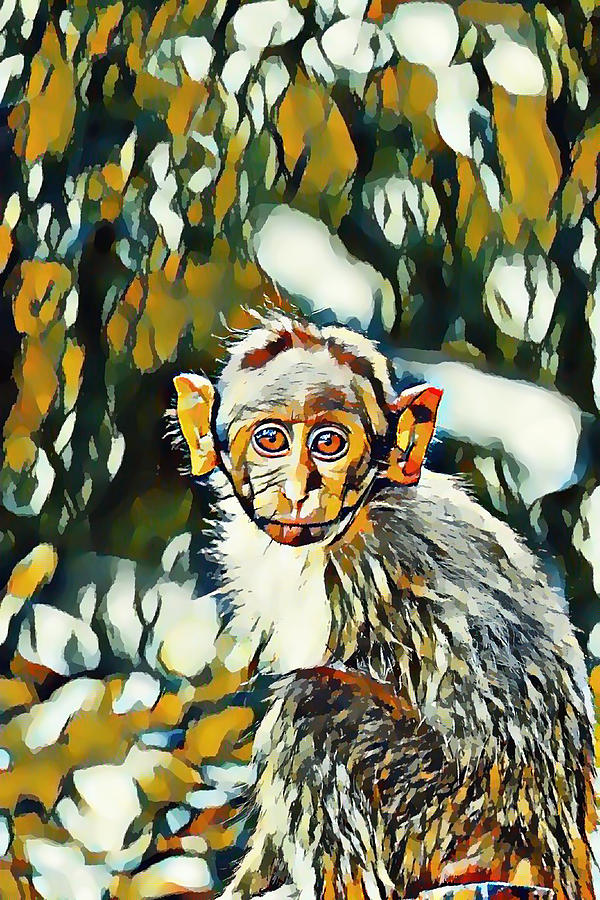 Baby Gray Monkey Painting by Jeelan Clark