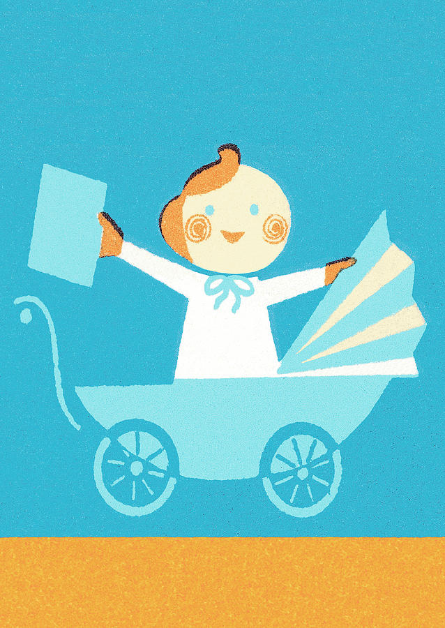 Vintage Drawing - Baby in pram by CSA Images
