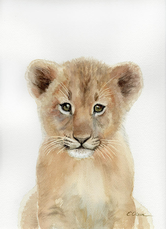 Baby Lion Cub Painting by Emily Olson | Fine Art America