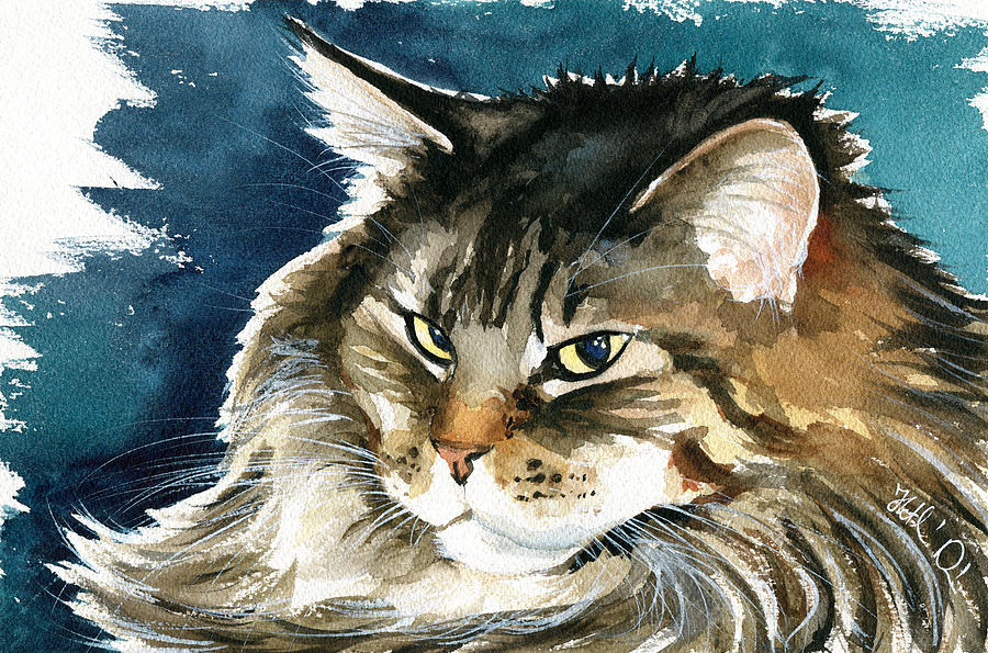 Baby Maine Coon Portrait Painting by Dora Hathazi Mendes