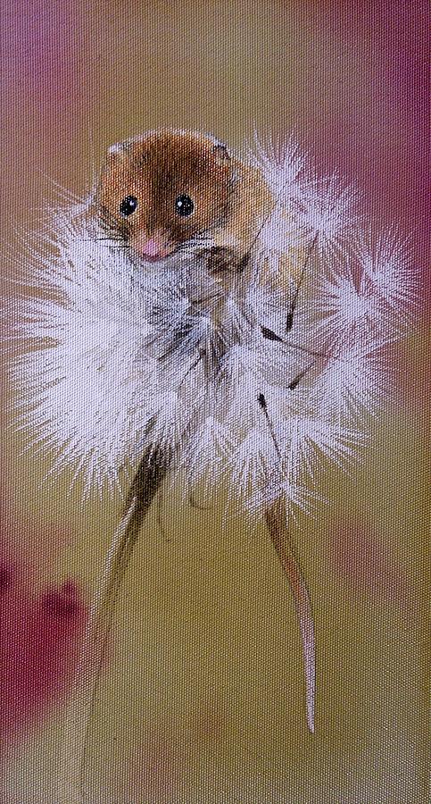 Baby Mouse on Dandelion Painting by Alina Oseeva