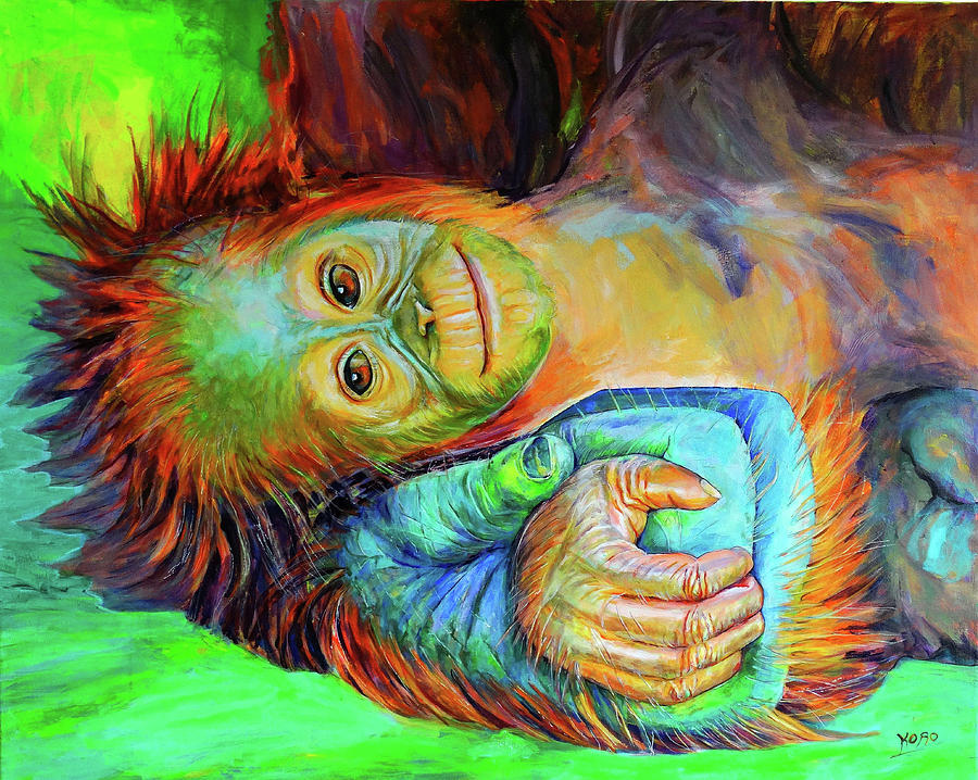Baby Orangutan Painting by Koro Arandia