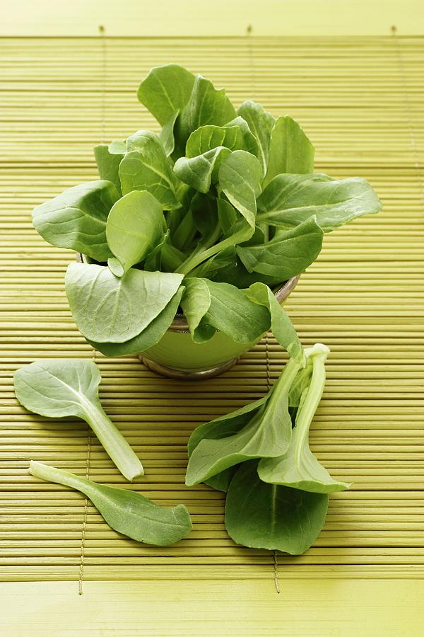 Baby Pak Choi In A Bowl On A Bamboo Mat Photograph by Gross, Petr