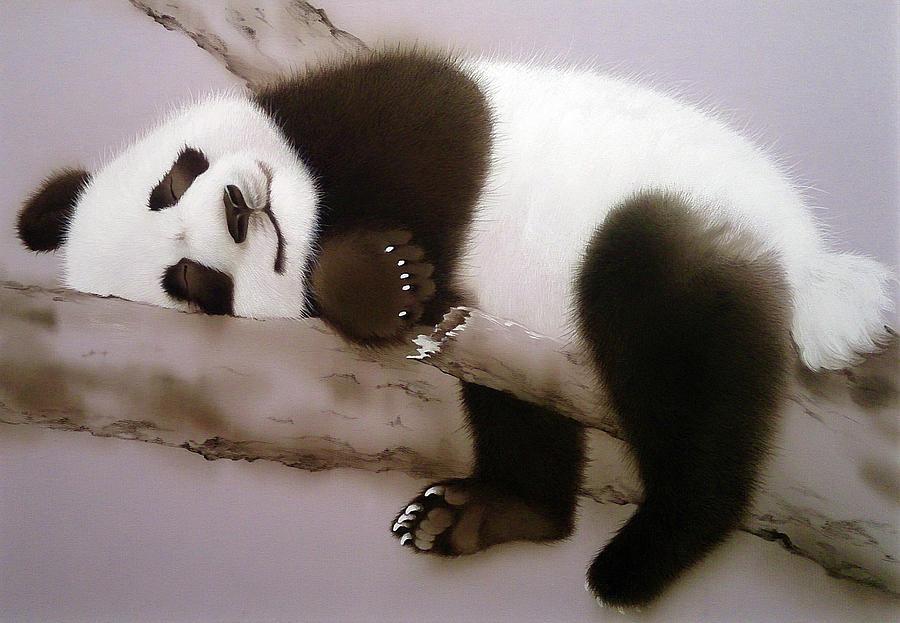 Baby Panda In Sweet Dream Painting by Alina Oseeva