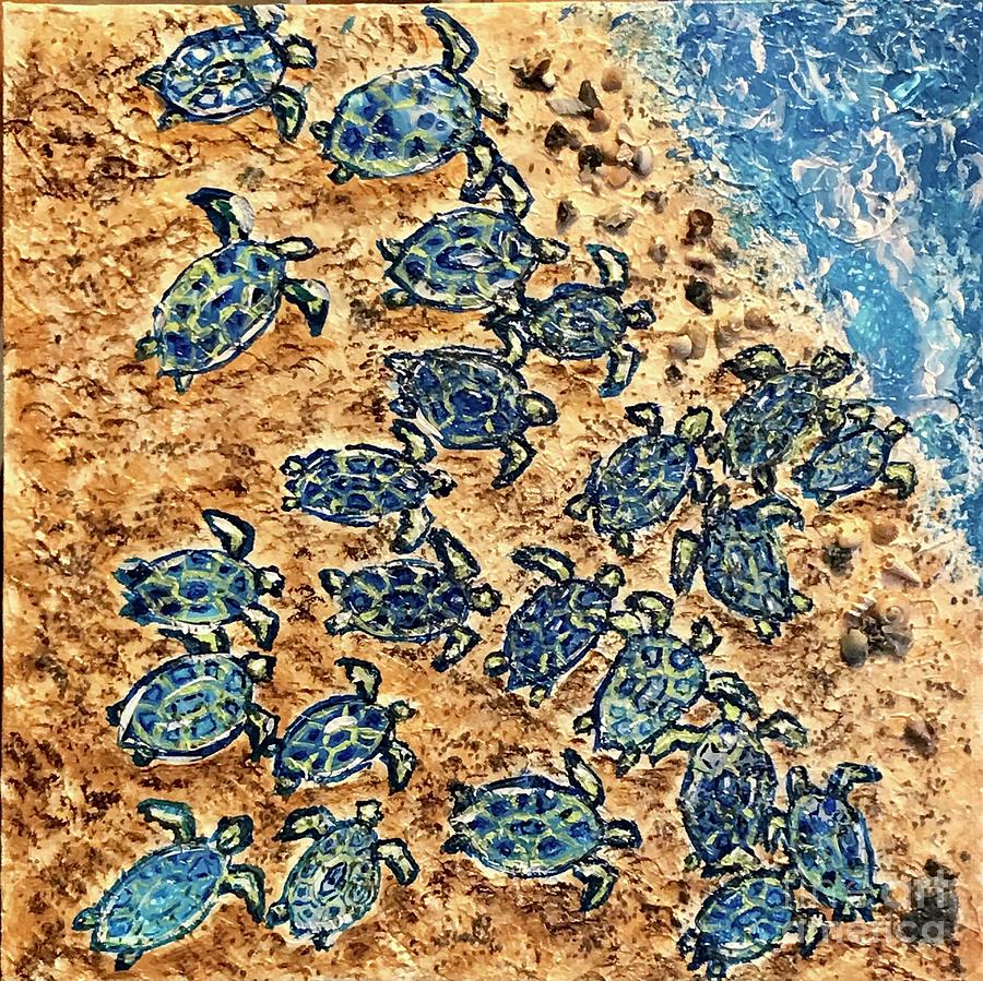 Baby Sea Turtle Boil Mixed Media