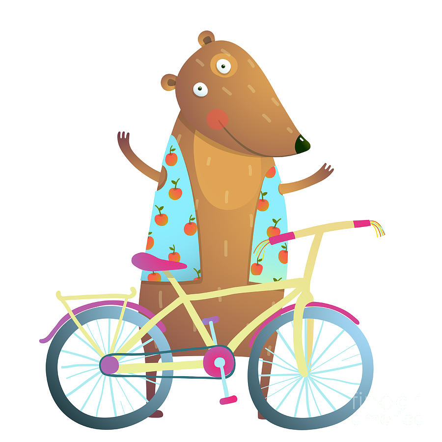 Bicycle Digital Art - Baby Teddy Bear Character With Bicycle by Popmarleo