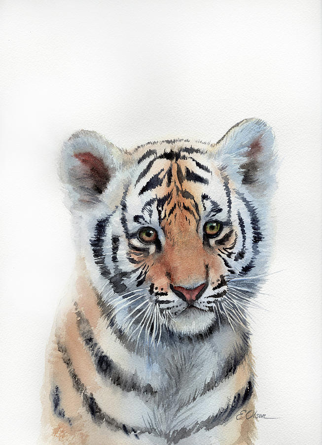 Portrait Painting - Baby Tiger Cub by Emily Olson