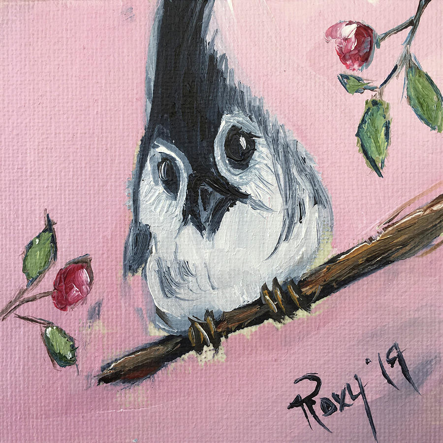 Baby Tufted Tit Mouse Painting by Roxy Rich