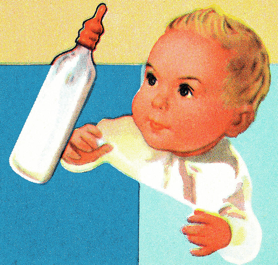 Vintage Drawing - Baby wants bottle by CSA Images