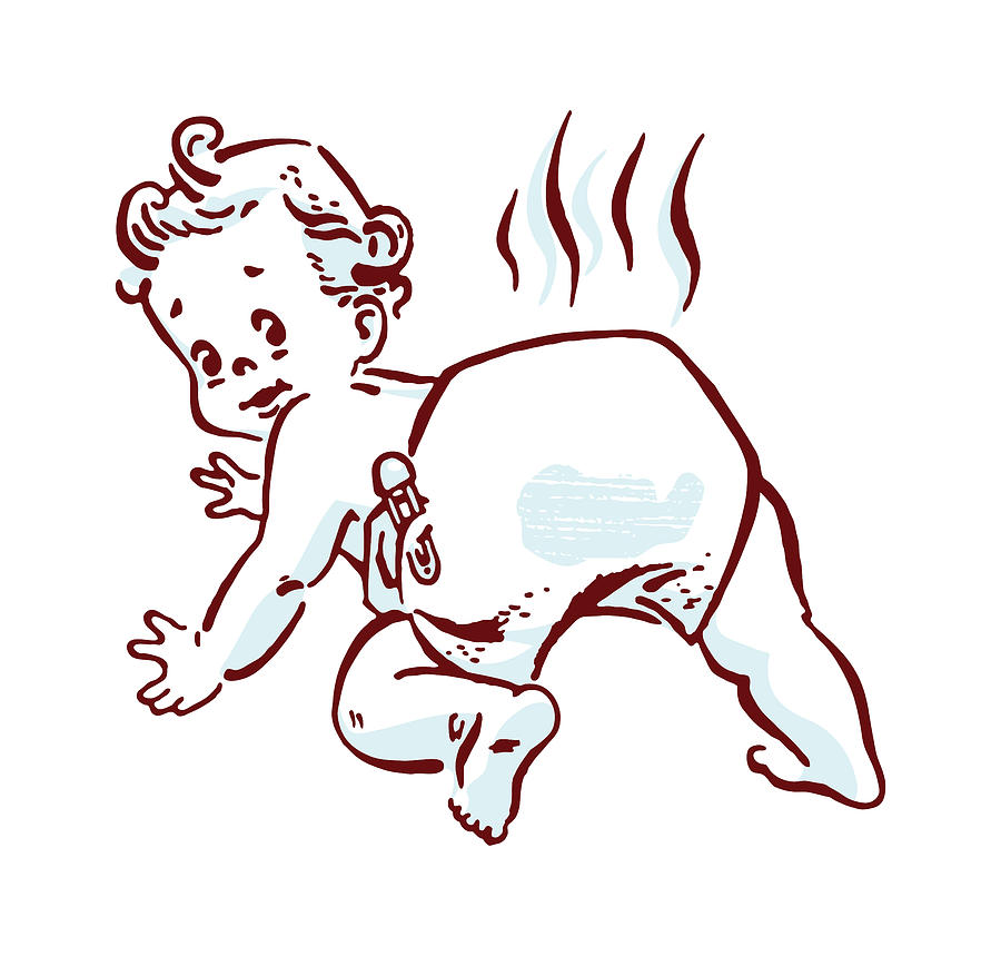 Vintage Drawing - Baby with Full Diaper by CSA Images