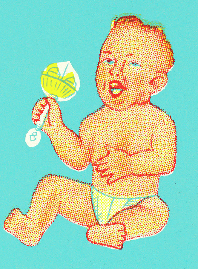 Vintage Drawing - Baby with man face by CSA Images