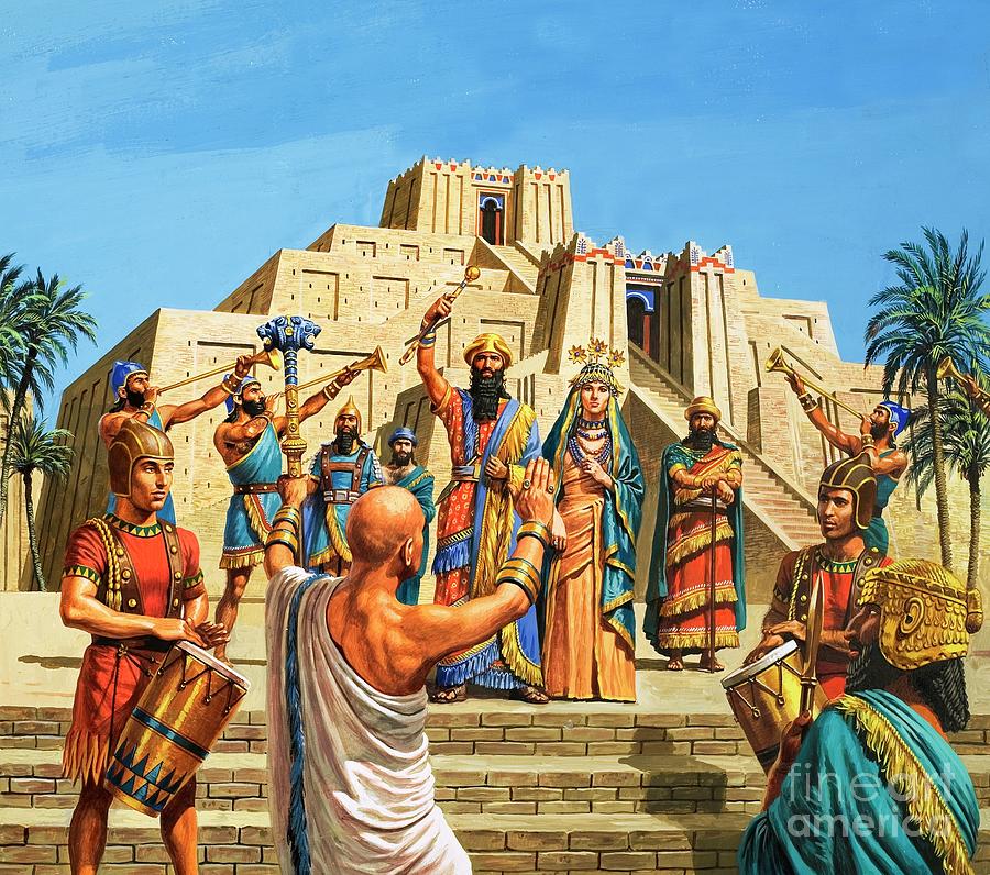 Trumpet Painting - Babylonian Temple Raised To The Glory Of Sargon by Roger Payne