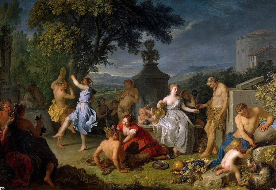 Bacchanal, 1719, French School, Oil on canvas, 125 cm x 180 cm, P02267. Painting by Michel-Ange Houasse -1680-1730-