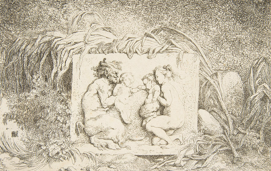 Bacchanale - Satyr and Nymph with Infant and Infant Satyr Relief by Jean-Honore Fragonard