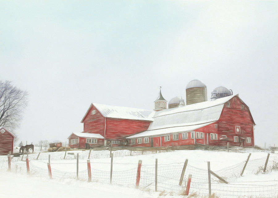 Winter Digital Art - Back Road Barn by Sharon Batdorf