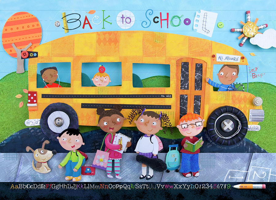 Apple Digital Art - Back To School Bus by Holli Conger
