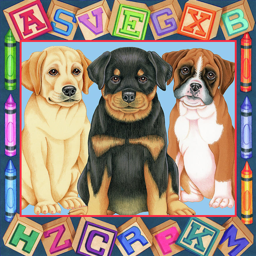Crayon Mixed Media - Back To School Pups by Tomoyo Pitcher
