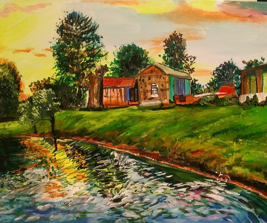 Back yard Pond Painting by Mike Benton