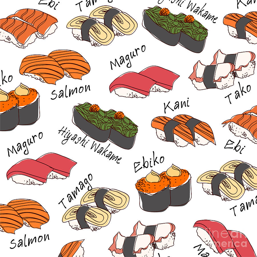 Tuna Digital Art - Background Sushi Set Vector by Wanpatsorn Tuna Digital Art - Background Sushi Set Vector by Wanpatsorn
