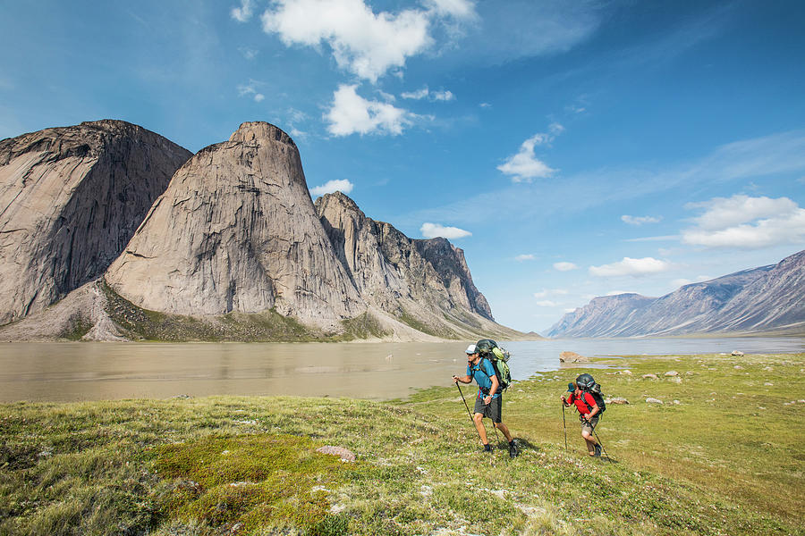 Backpackers Hike Over Arctic Tundra In Akshayak Pass Photograph by ...