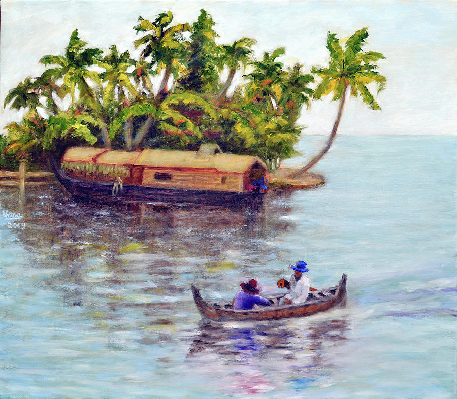 Backwaters of Kerala Painting by Uma Krishnamoorthy