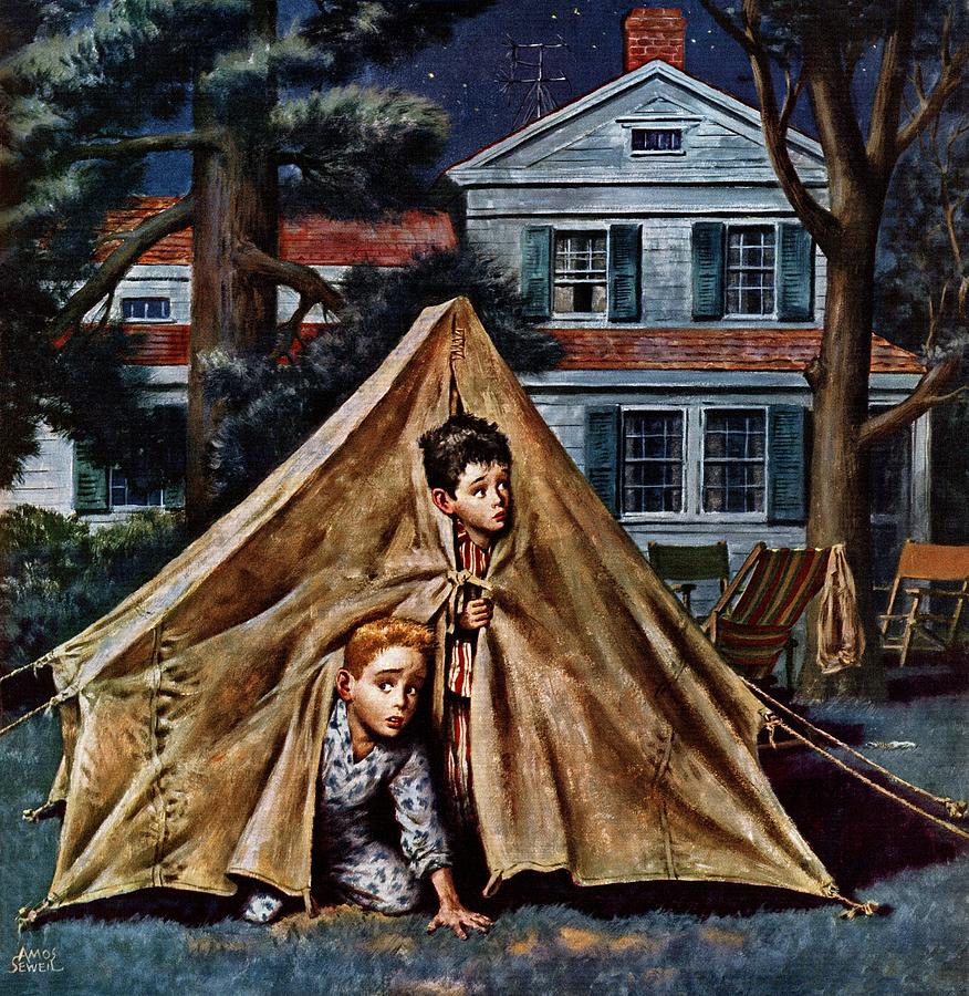 Vintage Drawing - Backyard Campers by Amos Sewell
