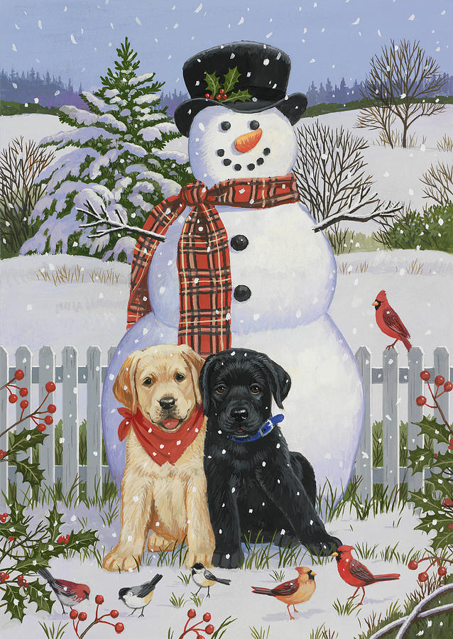 Winter Painting - Backyard Snowman With Friends by William Vanderdasson