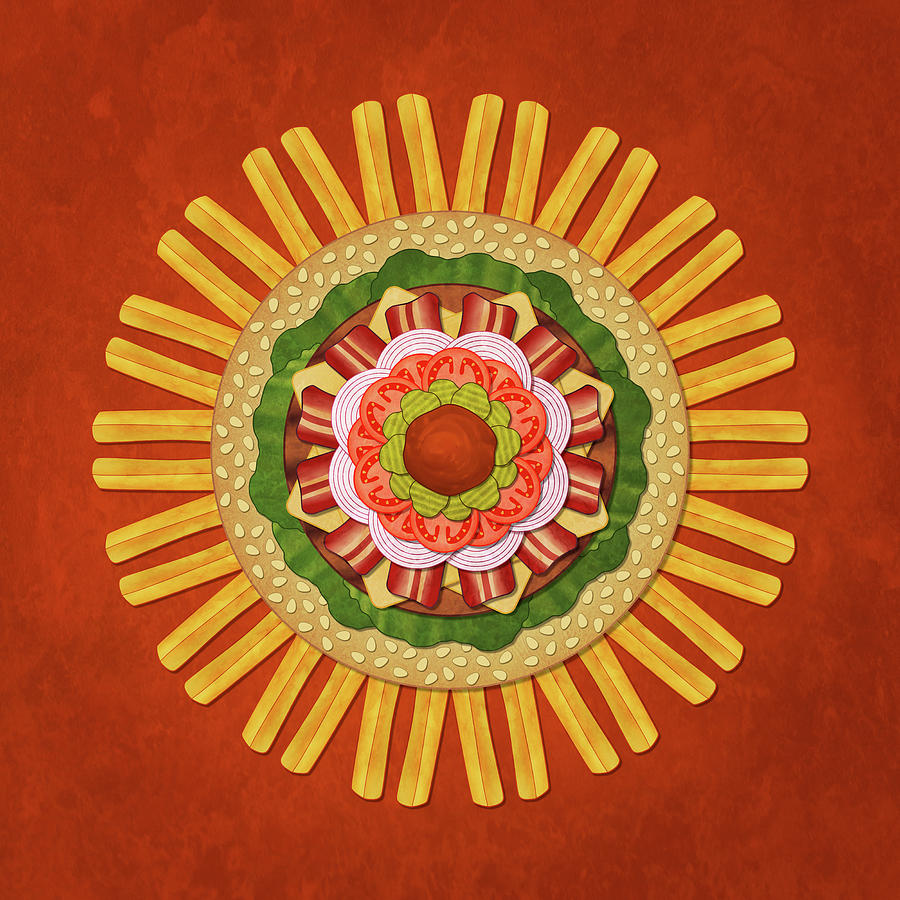 Bacon Cheeseburger with Fries Mandala by Debi Dalio Bacon Cheeseburger with Fries Mandala by Debi Dalio