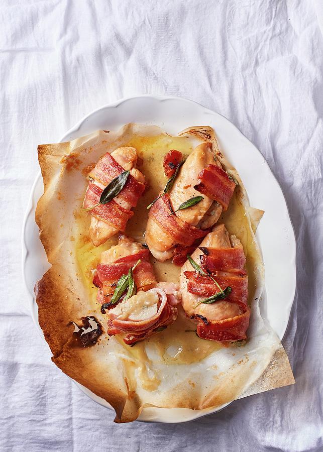 Bacon-wrapped Chicken Breasts With A Gorgonzola Filling Photograph by Great Stock!