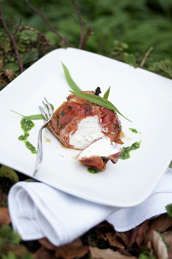 Bacon-wrapped Goats Cheese With Wild Garlic Photograph by Oliver Brachat