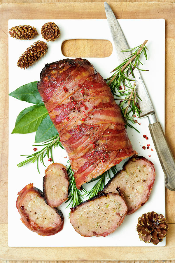 Bacon Wrapped Pork Sausage With Cranberry Stuffing Photograph by Jonathan Short