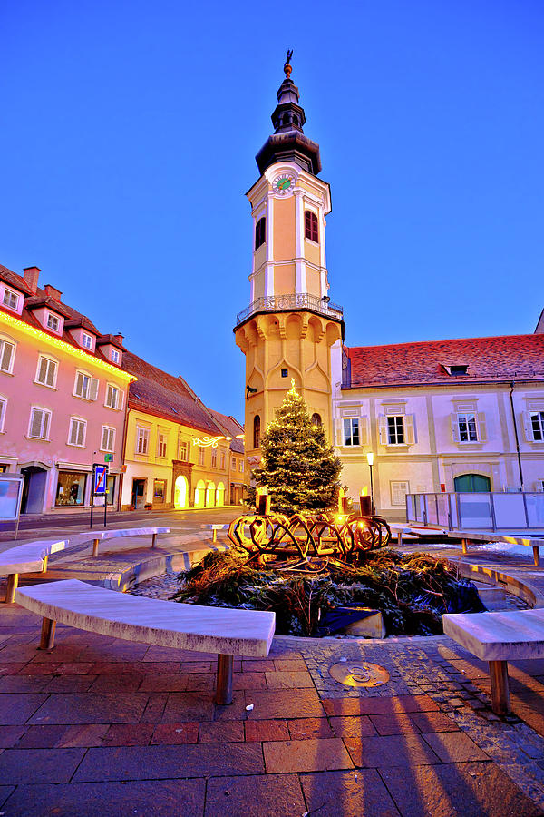 Bad Radkersburg main square and church evening advent view Photograph by Brch Photography