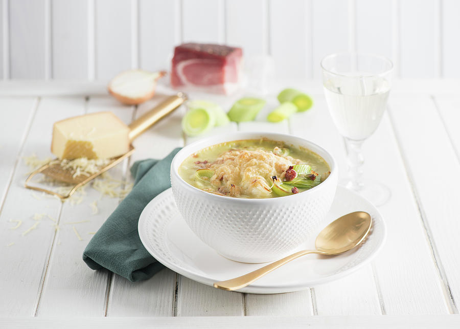 Baden Leek Soup With Cheese And Bacon Photograph by Fotografie-lucie-eisenmann