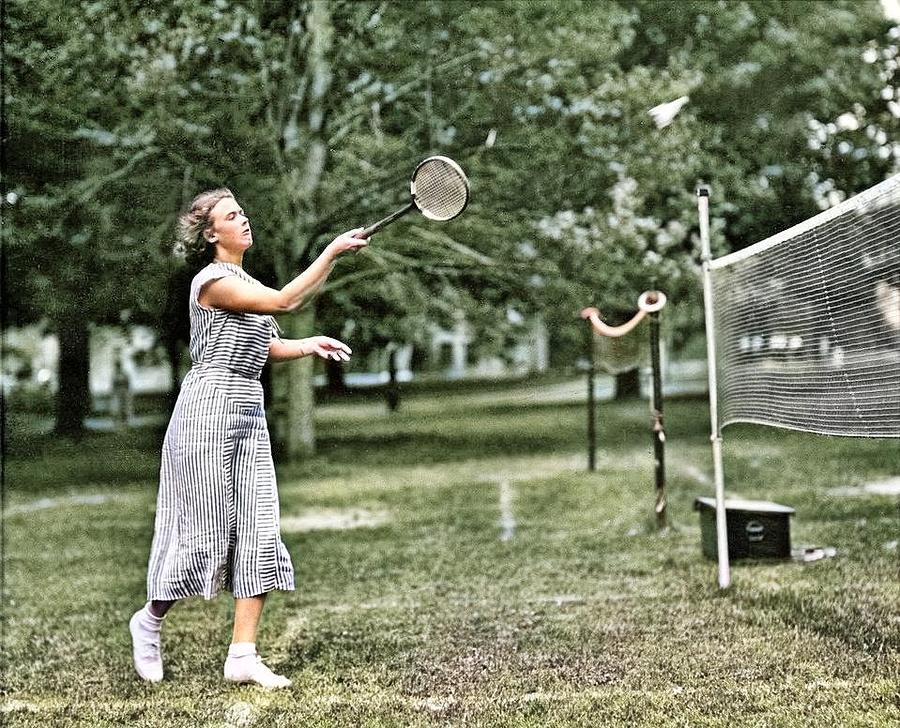 Badminton, 1932 by Abbot Academy colorized by Ahmet Asar colorized by Ahmet Asar Painting by Celestial Images