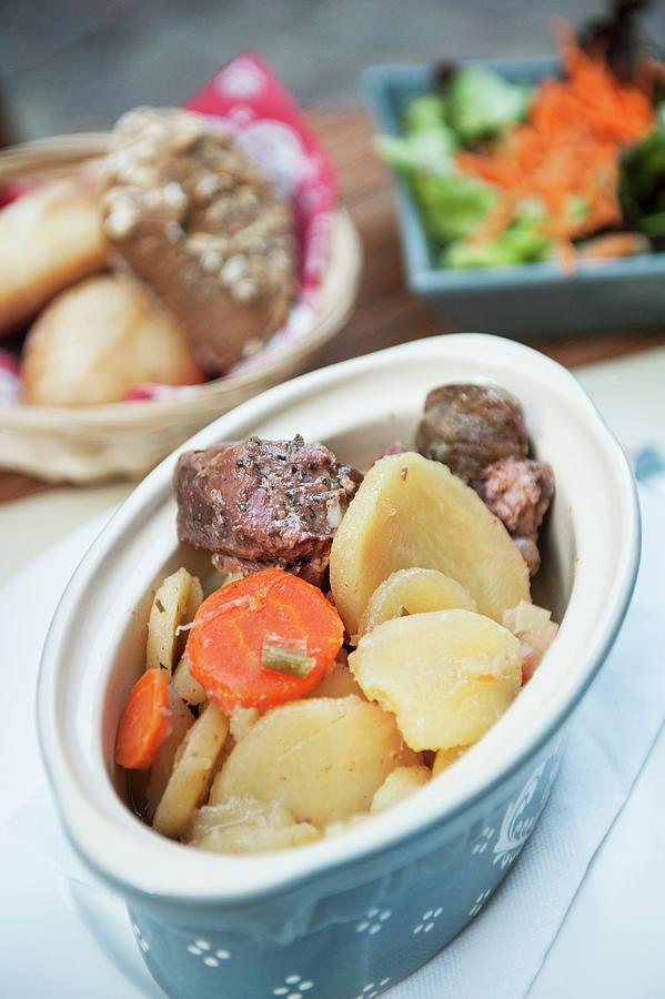 Baeckeoffe alsatian Stew With Various Types Of Meat And Potatoes Photograph by Jalag / Anna Mutter