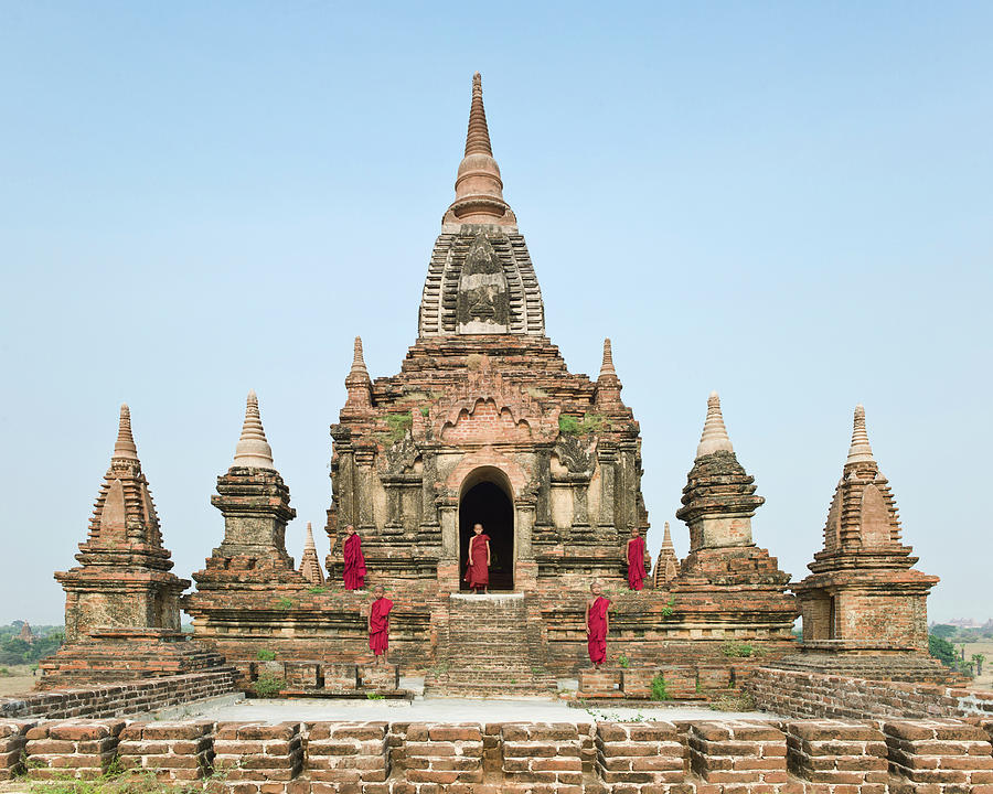 Bagan,buddhist Monks Standing On Temple Photograph by Martin Puddy Bagan,buddhist Monks Standing On Temple Photograph by Martin Puddy