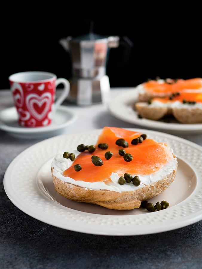 Bagel And Lox a Bagel With Salmon And An Espresso Photograph by Christine Siracusa